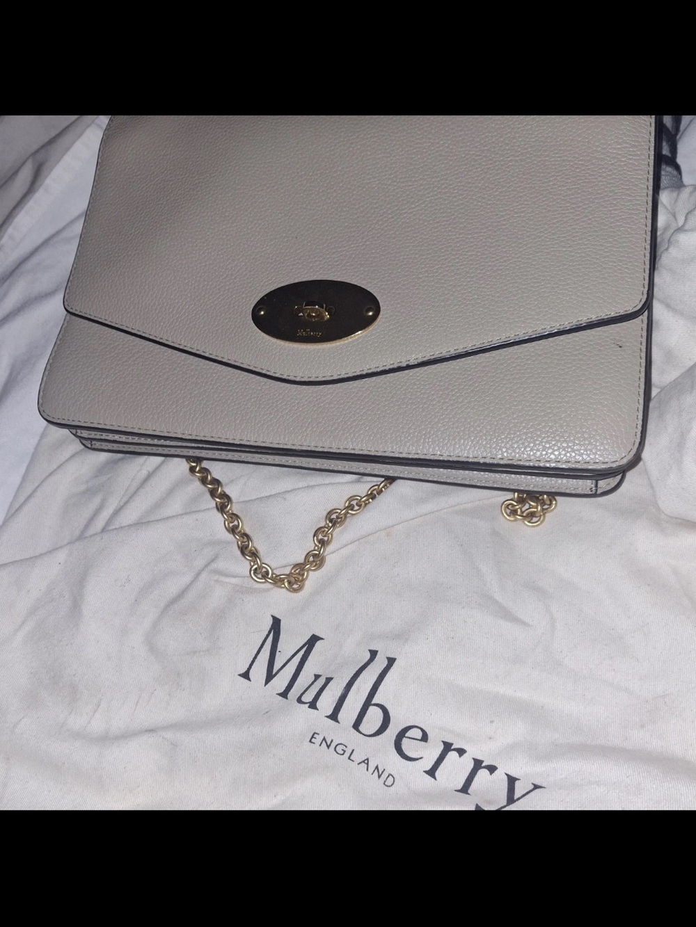 Mulberry Light Beige Leather Shoulder Bag with Gold Hardware